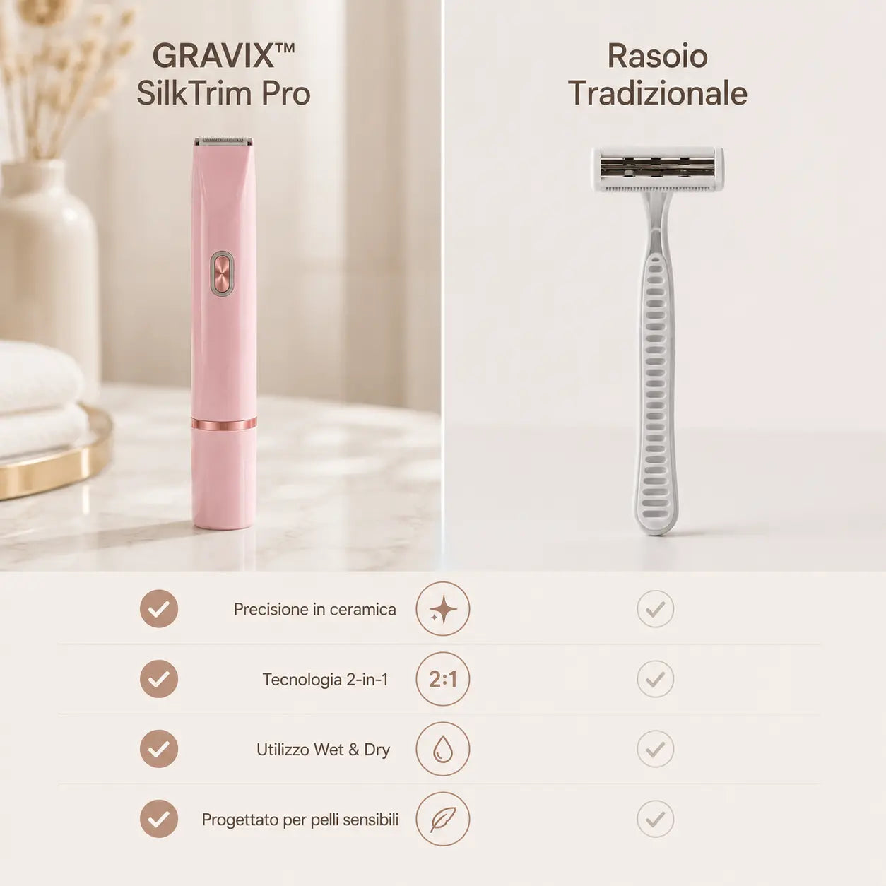 GRAVIX™ SilkTrim Pro | Rasoio Elettrico Delicato 2-in-1 per Donna